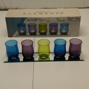 5 Piece Glass Votive Set on Mirror Tray